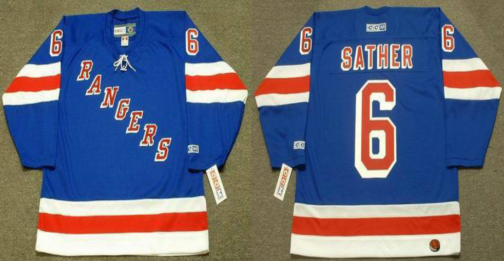 2019 Men New York Rangers #6 Sather blue CCM NHL jerseys->new york rangers->NHL Jersey